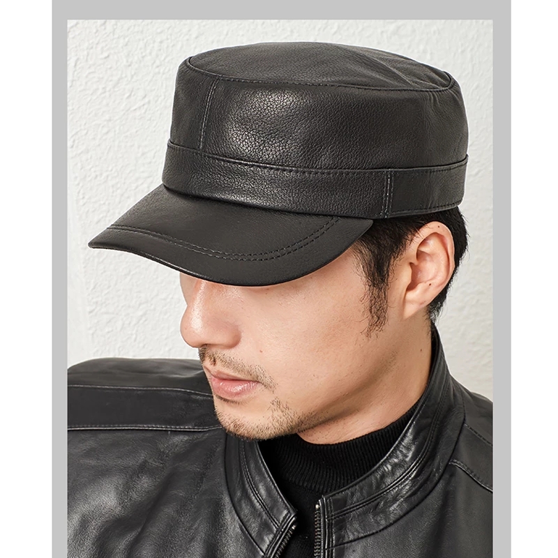 Baseball Cap Structured - New 2026 Men Genuine Leather Baseball