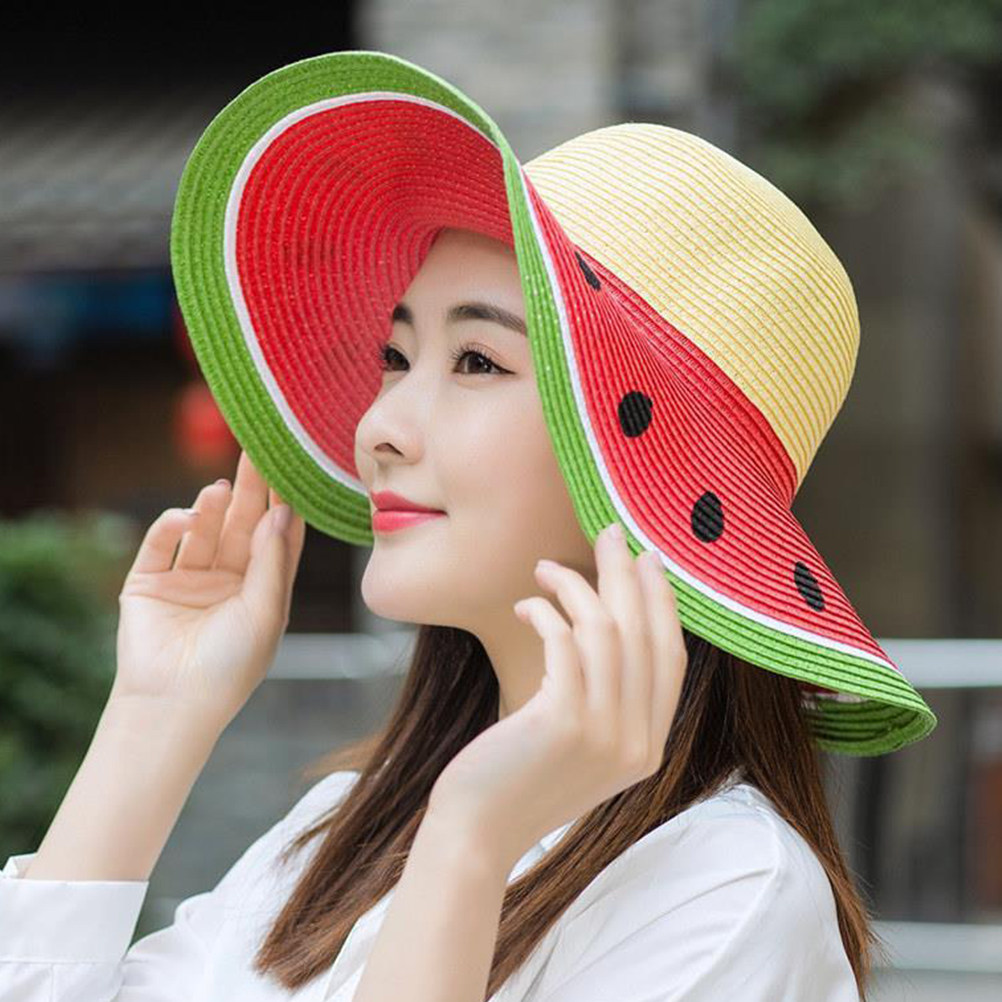 Girls Watermelon Straw Hat Sum - Sun Hat Wide Brim review and price