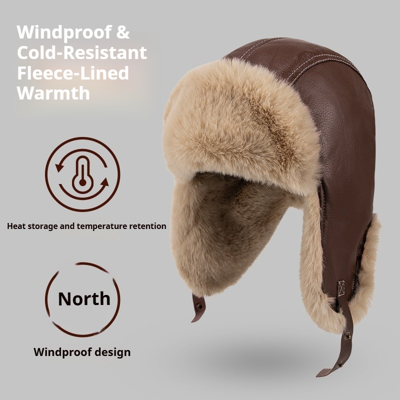 Men Winter Warm PU Leather Tra - Trapper Hat Ear Flap review and price